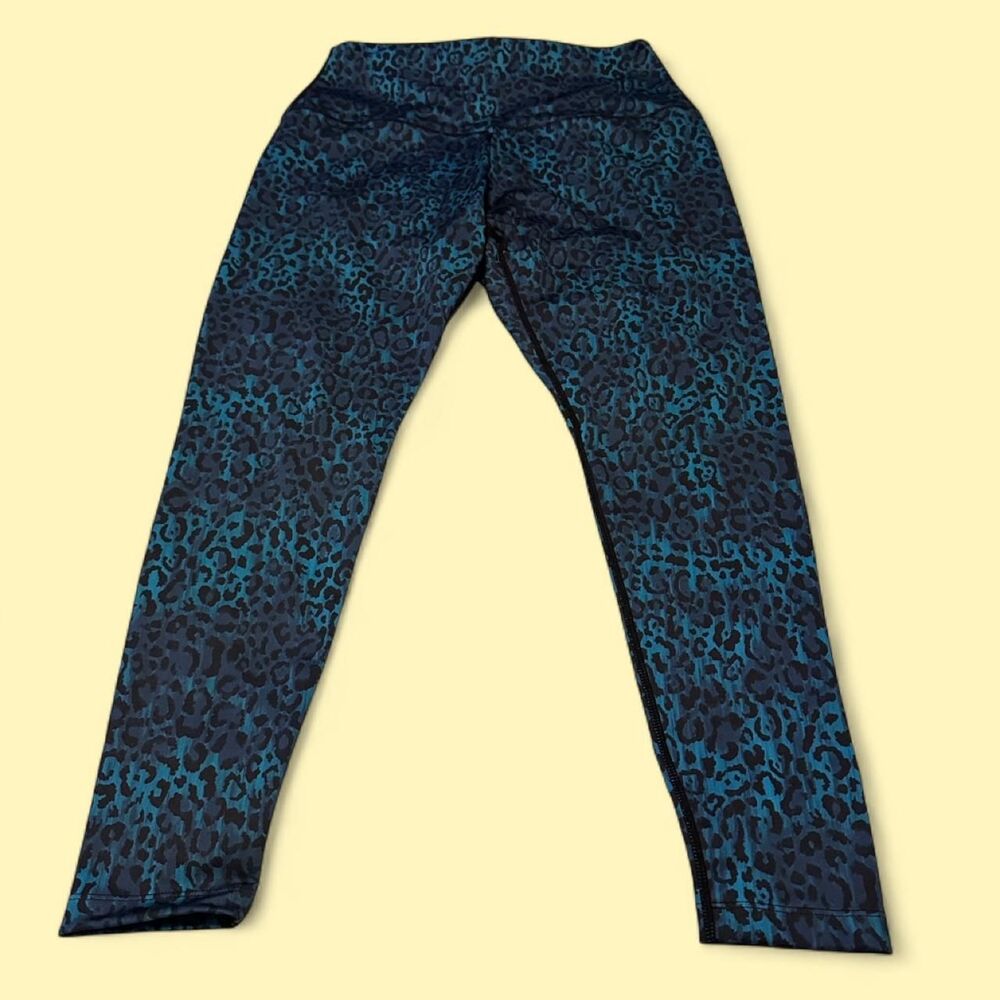Kira Grace bright blue leopard print leggings Size L - Picture 3 of 6